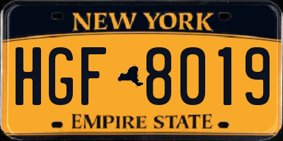 NY license plate HGF8019