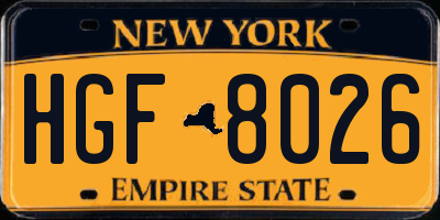 NY license plate HGF8026