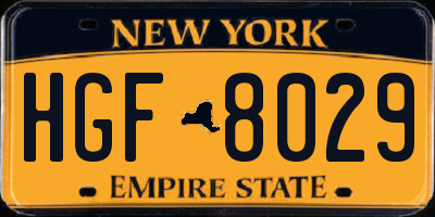 NY license plate HGF8029