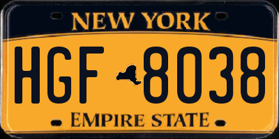 NY license plate HGF8038