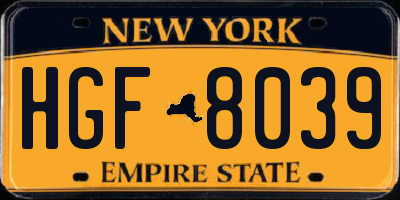 NY license plate HGF8039