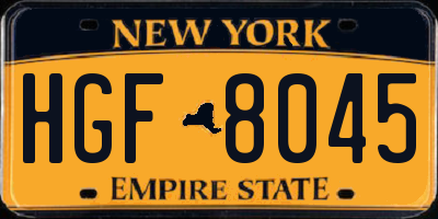 NY license plate HGF8045