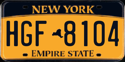 NY license plate HGF8104