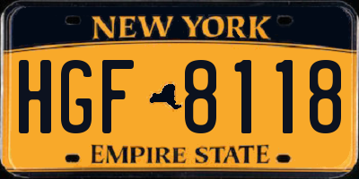 NY license plate HGF8118