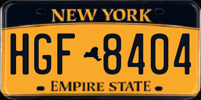 NY license plate HGF8404