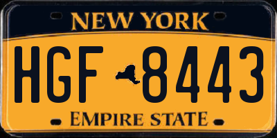 NY license plate HGF8443