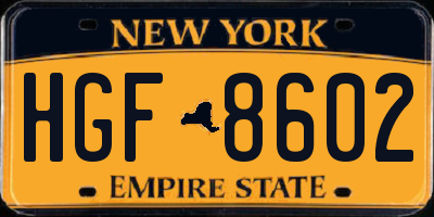 NY license plate HGF8602