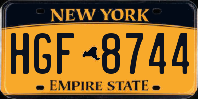 NY license plate HGF8744