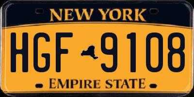 NY license plate HGF9108
