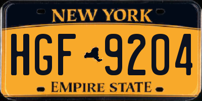 NY license plate HGF9204