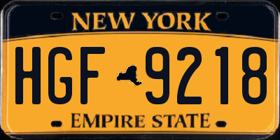 NY license plate HGF9218