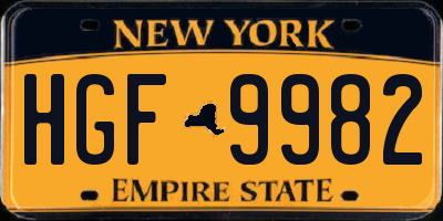 NY license plate HGF9982