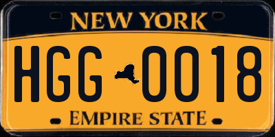 NY license plate HGG0018