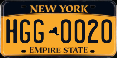NY license plate HGG0020