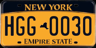 NY license plate HGG0030