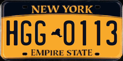 NY license plate HGG0113