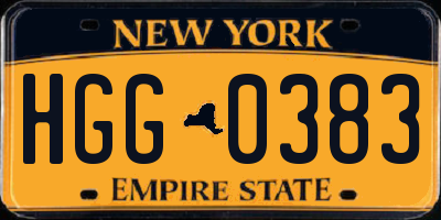 NY license plate HGG0383