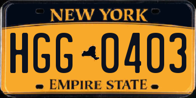 NY license plate HGG0403