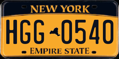 NY license plate HGG0540