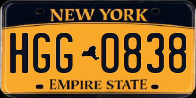 NY license plate HGG0838