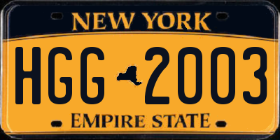 NY license plate HGG2003