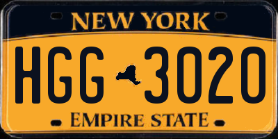 NY license plate HGG3020