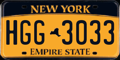 NY license plate HGG3033