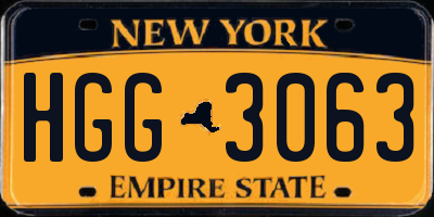 NY license plate HGG3063
