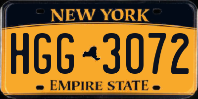 NY license plate HGG3072
