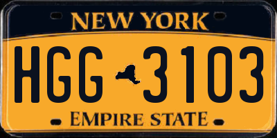 NY license plate HGG3103