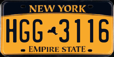 NY license plate HGG3116