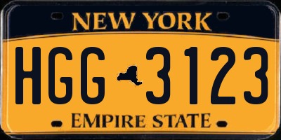 NY license plate HGG3123