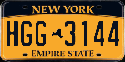 NY license plate HGG3144