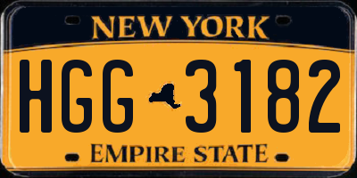NY license plate HGG3182