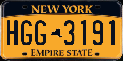 NY license plate HGG3191