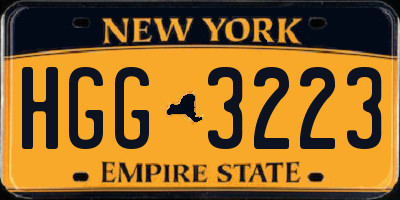 NY license plate HGG3223