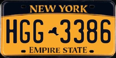 NY license plate HGG3386