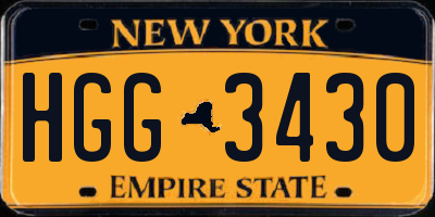 NY license plate HGG3430