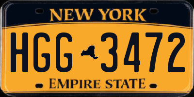 NY license plate HGG3472