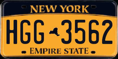 NY license plate HGG3562