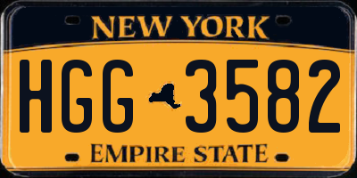 NY license plate HGG3582