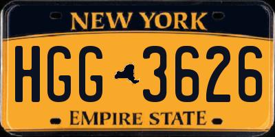 NY license plate HGG3626