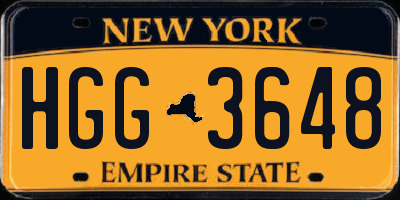 NY license plate HGG3648