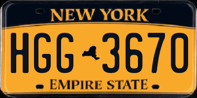 NY license plate HGG3670
