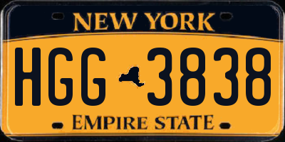 NY license plate HGG3838