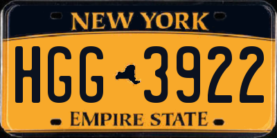 NY license plate HGG3922