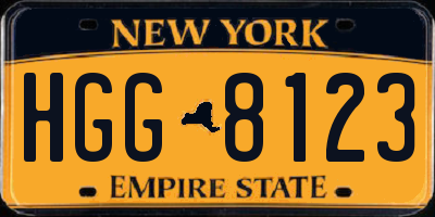 NY license plate HGG8123