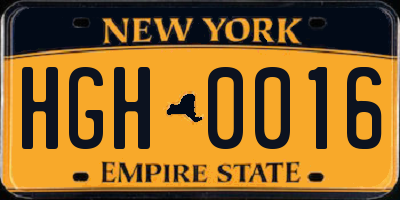 NY license plate HGH0016