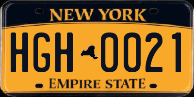 NY license plate HGH0021