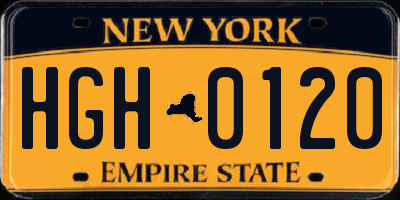 NY license plate HGH0120